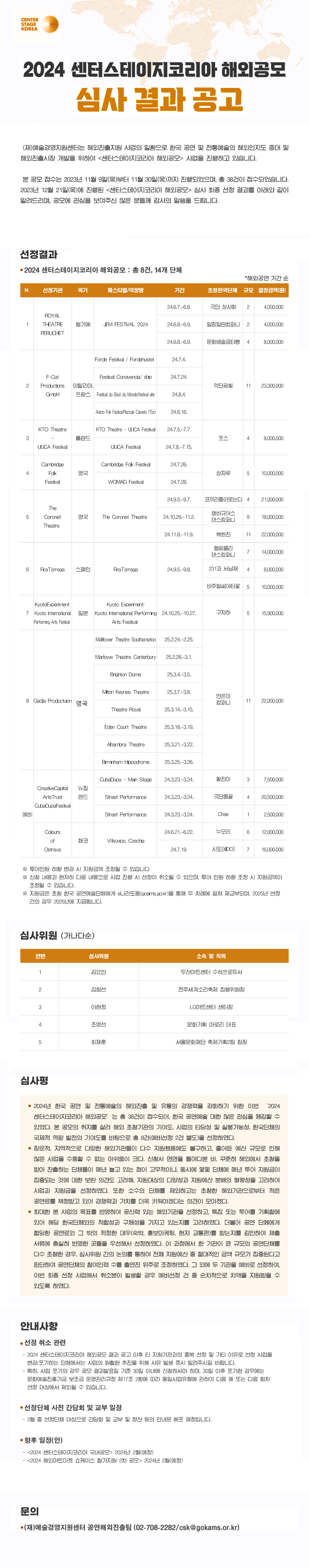 2024 센터스테이지코리아 해외공모 심사 결과 안내